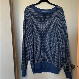 J. Crew Blue and White Striped Pattern Crewneck Sweater
